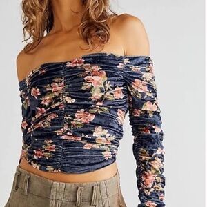 Free People Reina Velvet Off the Shoulder Top - Small